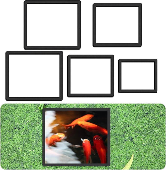 LLOUSSAK 5Pcs Fish Feeding Ring, 5 Sizes Aquarium Feeding Ring for Fish Tank, Square EVA Floating Plant Corral/Aquarium Fishes Feeder Rings Filter Out Floating Plants Accessories (Black)