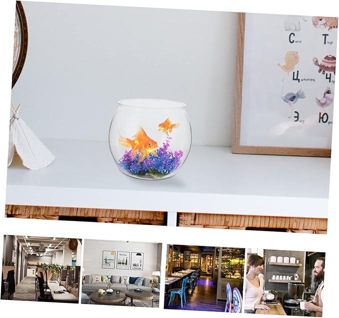 Transparent Fish Tank 7.87X7.87X6.69In Plastic Fish Bowl for Small Pets Goldfish Turtle Desktop Aquarium Decorative Micro Landscape Container