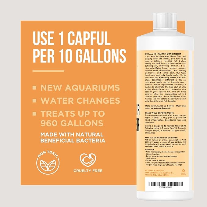 Aquarium Water Conditioner - All-in-1 Fish Tank Dechlorinator - Removes Ammonia, Nitrite, Chlorine & Chloramine, Detoxifies Heavy Metals - Freshwater & Saltwater - Treats 240 Gallons (4 fl oz)