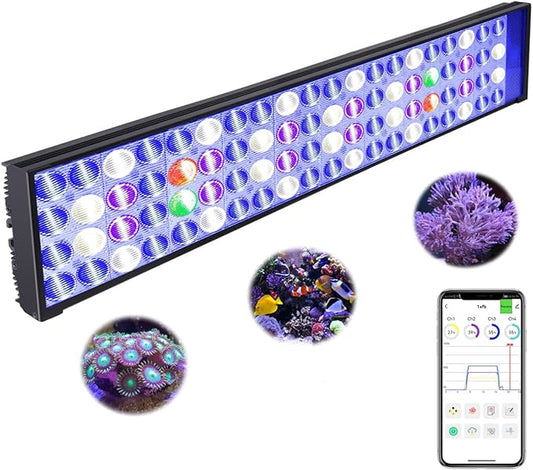 PopBloom LED Aquarium Light Dimmeable Full Spectrum LED Reef Light for Coral Saltwater Fish Tank, Remote/Timer Control, Programmable Auto On/Off (Smart-APP Control, with Hang Kit)