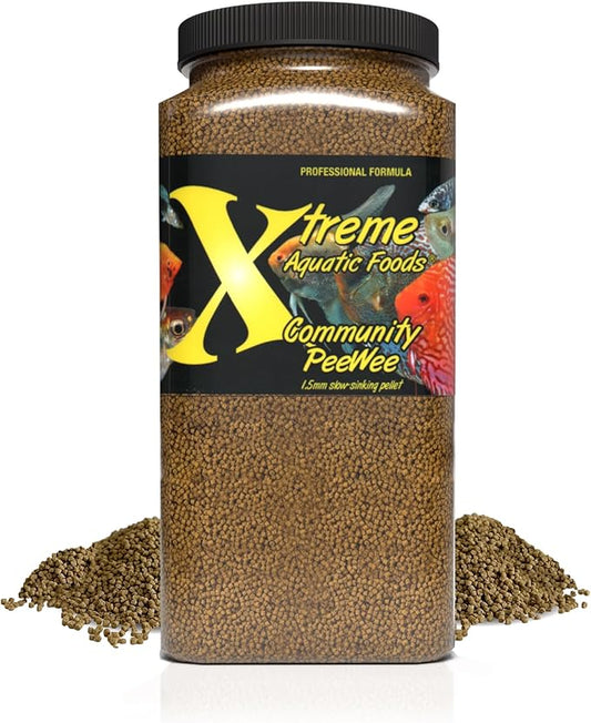 Xtreme Community Peewee 1.5mm Pellets: Slow Sinking & Ideal for Community Fish - Boosts Immune & Digestive Health, Enhances Color & Energy, Max Protein Fish Food – USA Farm Grown (72oz)