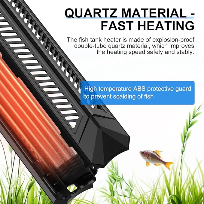 fishkeeper Aquarium Heater, 500 W Adjustable Fish Tank Heater with Digital Display Controller, Submersible Water Heater with Thermostat Over-Temperature Protection for Saltwater Freshwater 66-132 Gal