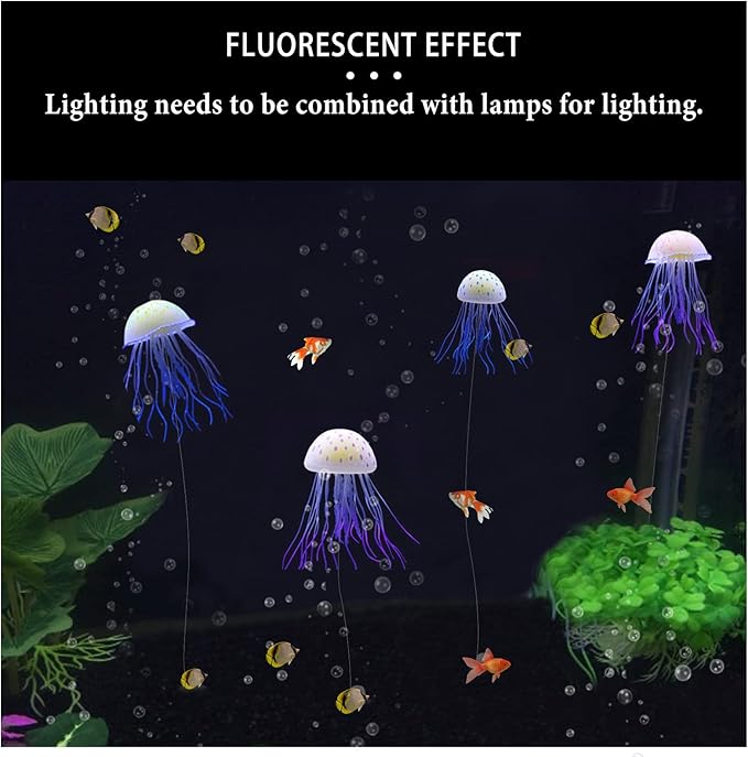 WishLotus Aquarium Jellyfish Decoration, Soft Silicone Glowing Aquarium Decorations Fluorescent Jellyfish with Suction Cup New Upgraded Simulation Aquarium Decor for Various Fish Tank (A, Blue)
