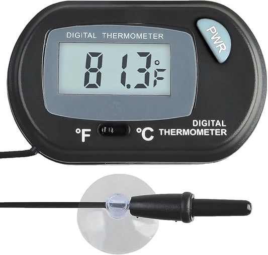 SunGrow Digital Betta Thermometer for Tropical Aquarium Fish, Black Color, Suction Cups and 1 Battery Included, 1 pc per Pack
