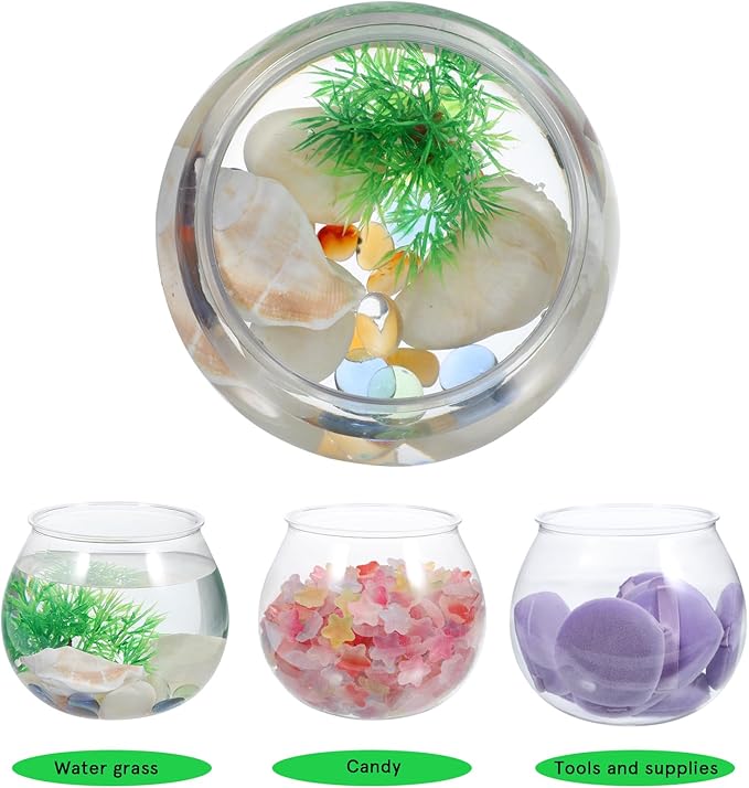 Happyyami 2pcs Round Aquarium Tank Desktop Fish Tank Goldfish Aquarium Tank Bowl Terrarium Round Fish Bowl Unbreakable Vases Bowls for Home Decor
