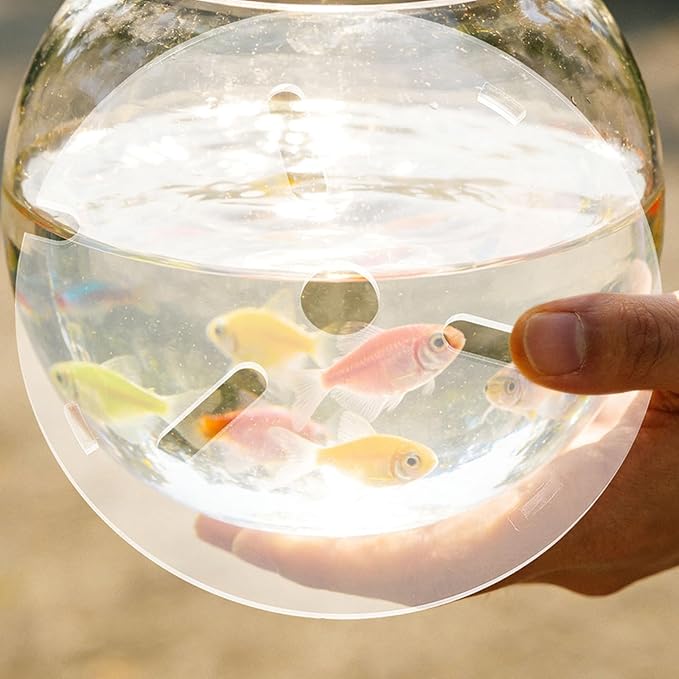 Acrylic Aquarium Lid: Anti-Jumping Fish Tank Cover with Hole - Frameless Tank Top Protector from Cat - Reptiles Feeding Terrarium Cover, 20cm/8in Dia.