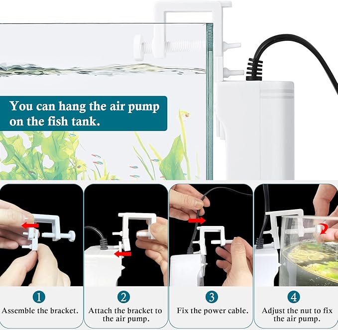 FEDOUR Mini Aquarium Air Pump, 20GPH 48GPH Fish Tank Hang on Oxygen Pump, Ultra Quiet Aquarium Bubbler for up to 60 Gallon Fish Tank