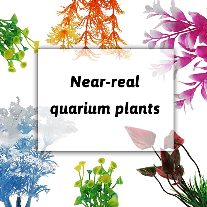 Aquarium Decorations - 6pcs Colorful Fish Tank Plants, Plastic Accessories for Mini Aquariums