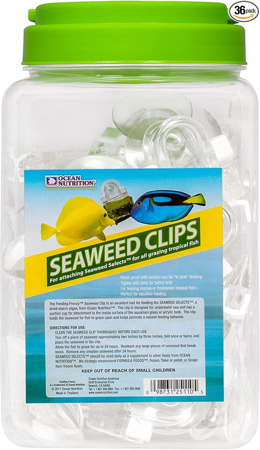 Ocean Nutrition Fish Feeder Seaweed Clips for Saltwater Fish - Aquarium Suction Cups, Holds Food Intact, Prolongs Feeding Process, Pack of 36 for Tangs, Rabbitfish, Marine Angelfish, Wrasses, Damsels