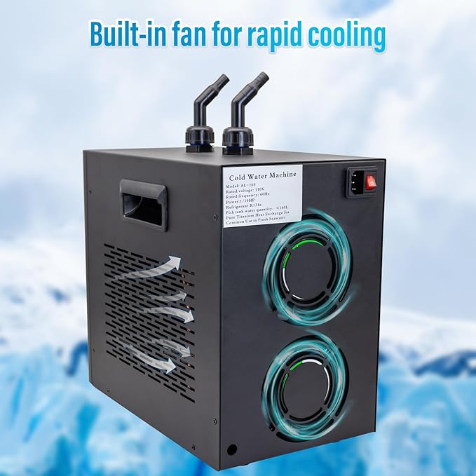 Aquarium Chiller 42gal, 1/10 HP Water Chiller 160L Fish Tank Hydroponics Cooling System with Quiet Design Refrigeration Compressor for Water Weeds Axolotl Jellyfish Coral Shrimp