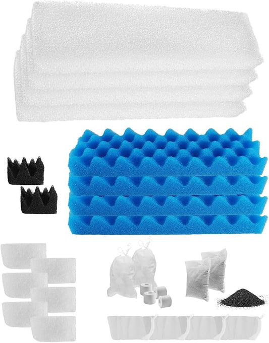 24 Pack Aquarium Filter Media Kit Fit for Fluval 206 207 Canister Filters, Includes Water Polishing Pad, Bio Foam Pad, Foam Blocks, Ceramic Rings, Activated Carbon, Filter Mesh Bag