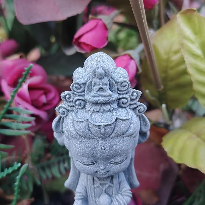 livelyfish Small Guanyin Buddha Statue Quanyin Figurine Sandstone Decorative for Fish Tank Aquarium Decor, (Gray)
