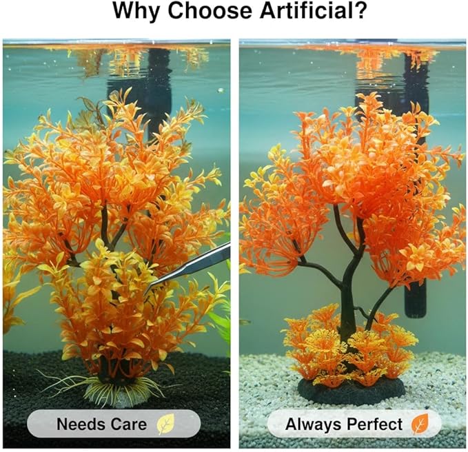 Mipukbay Aquarium Plants Tree - Orange Artificial Plastic Fish Tank Decor, Realistic Ornament Safe for Fish & Shrimp, Low-Maintenance Aquascaping Plants for Freshwater/Saltwater Tank Landscaping