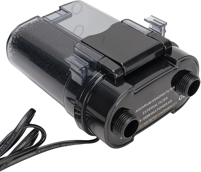 Aquarium Hang On Filter, 300L / H 4W Plastic External Wall Mounted Fish Filter, Submersible Hanging Activated Carbon Biochemical Aquarium for Water Pressure Pump (US Plug 110V)