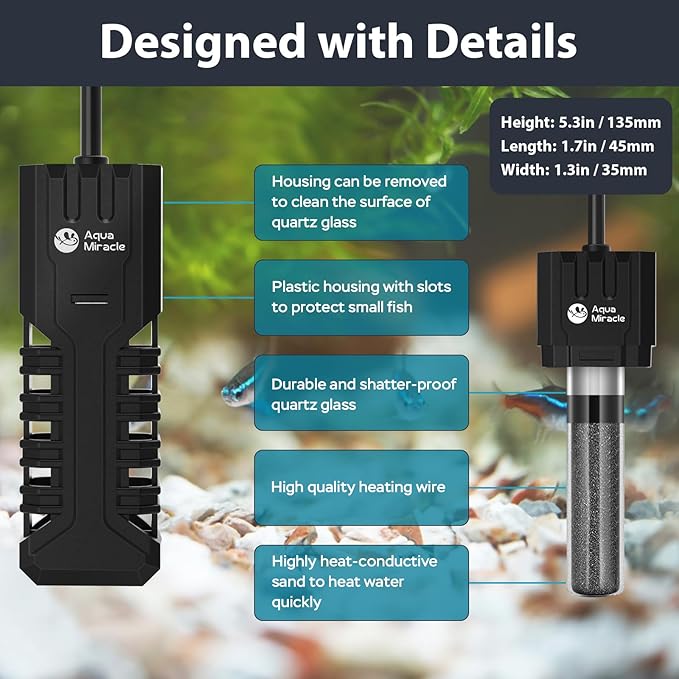 AquaMiracle Aquarium Heater, 25W Submersible Fish Tank Heater with LED Digital Display, Overheat Protection & Auto Power-Off When Out of Water, for Freshwater and Saltwater Fish Tanks (1-5 Gal)