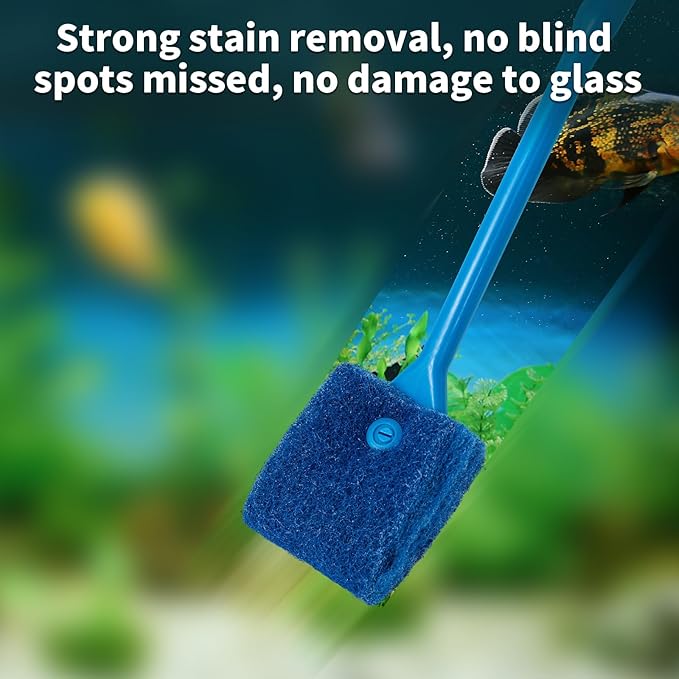 SLSON Aquarium Algae Scraper Double Sided Sponge Brush Cleaner Long Handle Fish Tank Scrubber for Glass Aquariums and Home Kitchen,15.4 inches (2)