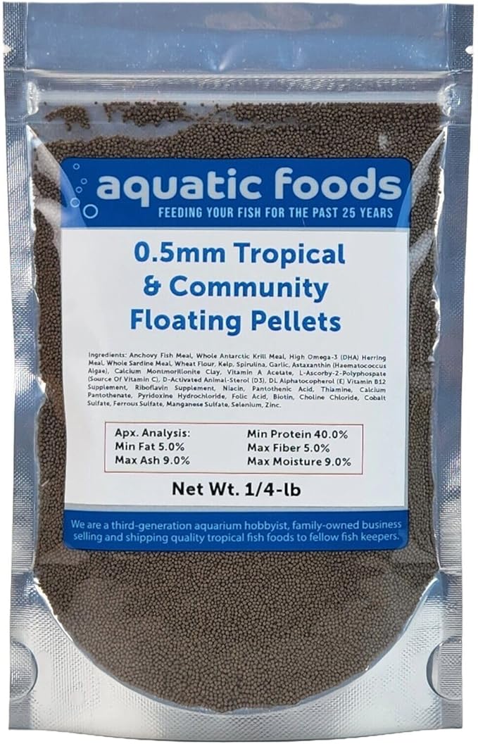 0.5mm - 1/64" Tropical & Community Fish Floating Micro Pellets for Tetras, Guppies, Angel Fish, Small Cichlids, All Tropicals. - WL…1/4-lb Foil Bag