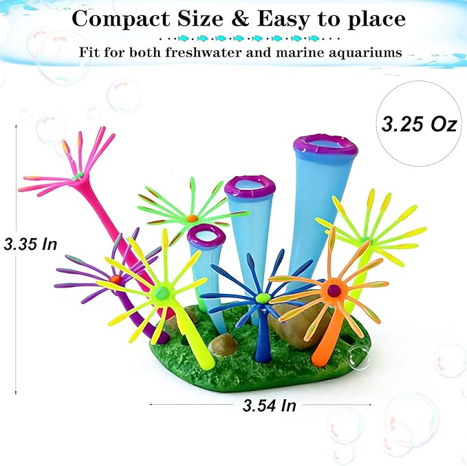 Glow in Dark Fish Tank Decorations for Aquarium, Artificial Soft Anemone Coral Plants Ornaments for Aquarium Decor Landscape, Silicone Fish Tank Accessories Decorations (Purple)