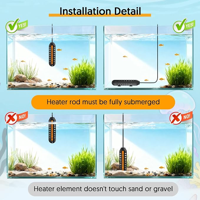QZQ Aquarium Heater, 50W Adjustable Fish Tank Heater with Digital Display, External Temperature Controller, Submersible Turtle Tank Heater for 5-10 Gallon Tanks