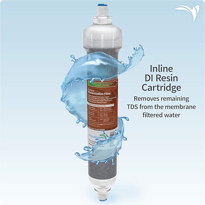 Aquatic Life RO Buddie Aquarium Filter Replacement Cartridge Set – 3 Pack (Sediment, Carbon, Color-Changing DI Resin) – Inline Cartridges for Clear, Safe Aquarium Water