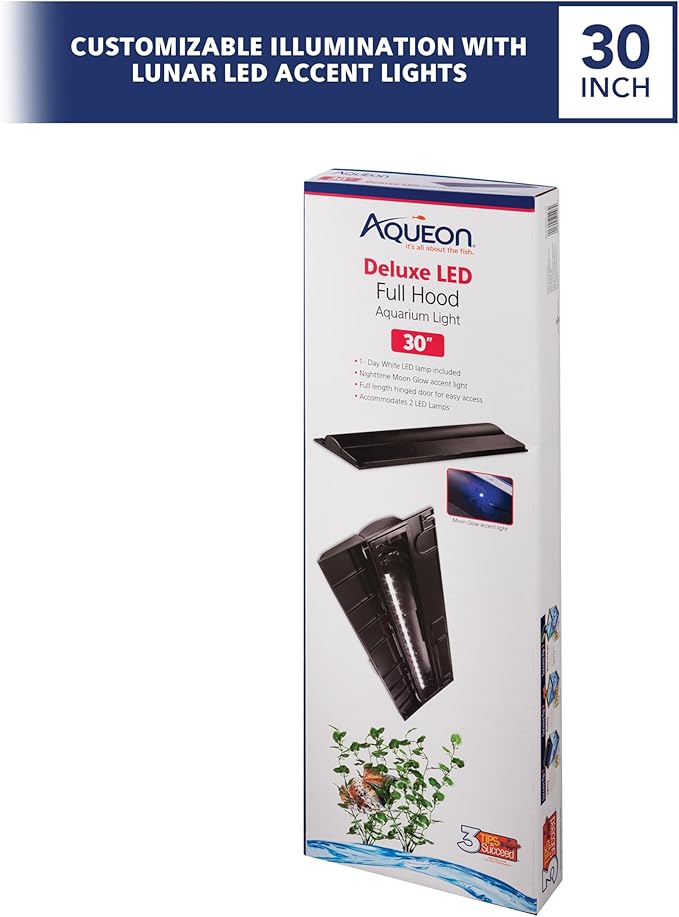 Aqueon LED Deluxe Fish Tank Aquarium Full Hood, Black, 30 Inch