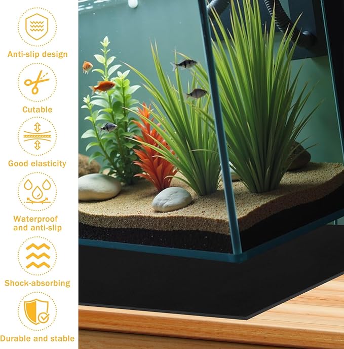 48 x 24 Inch Aquarium Fish Self Leveling Mat 5mm Neoprene Non-Slip Shockproof Fish Tank Pad for Under Tank with Adhesive Shockproof Waterproof with Easy to Cut Edges