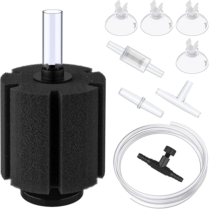 Pawfly Large Aquarium Bio Sponge Filter Quiet Fish Foam Filter with Airline Tubing Suction Cups Check Valve Connectors and Control Valve Accessories for Betta Fry Shrimp Fish Tank up to 60 Gallon