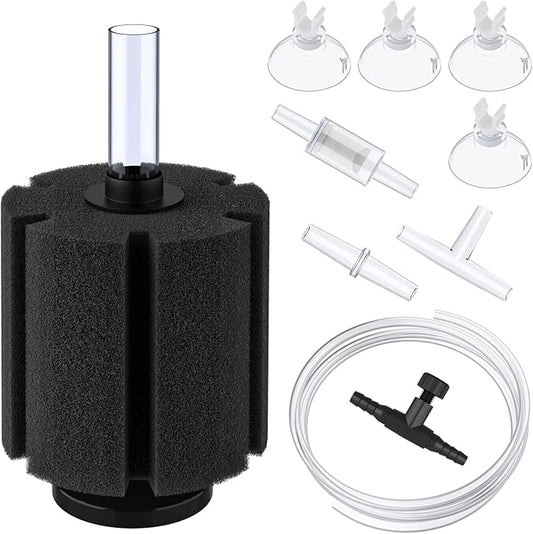 Pawfly Large Aquarium Bio Sponge Filter Quiet Fish Foam Filter with Airline Tubing Suction Cups Check Valve Connectors and Control Valve Accessories for Betta Fry Shrimp Fish Tank up to 60 Gallon
