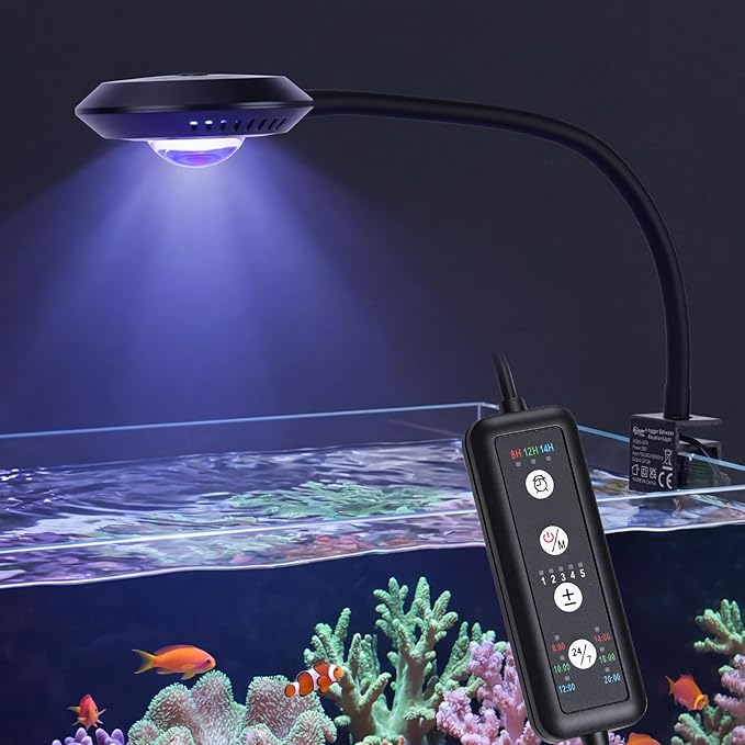 hygger Saltwater Aquarium Light - 35W Dimmable Full Spectrum with 3 Light Modes & Timer, 24/7 Auto Cycle for Refugium, Soft Corals, LPS Marine Tanks, Flexible Gooseneck Mount with Clip