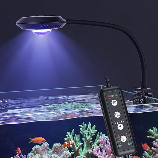 hygger Saltwater Aquarium Light - 35W Dimmable Full Spectrum with 3 Light Modes & Timer, 24/7 Auto Cycle for Refugium, Soft Corals, LPS Marine Tanks, Flexible Gooseneck Mount with Clip