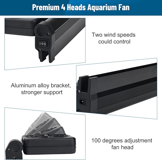 Aquarium Fan 2 3 4 Heads, Aquarium Chillers Cooling Fan Adjustable Fish Tank Cooling Fan with 2 Wind Speed Fan for Water Tank, Aquarium Tank Chiller (2 Head)