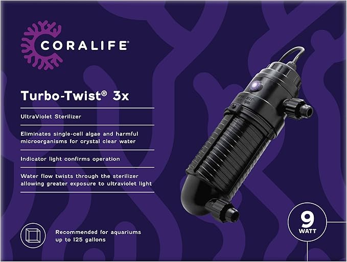 Coralife Aquarium Fish Tank Marine Salt Water Turbo-Twist UV Sterilizer 3X, for up to 125 Gallons (Pack of 6)