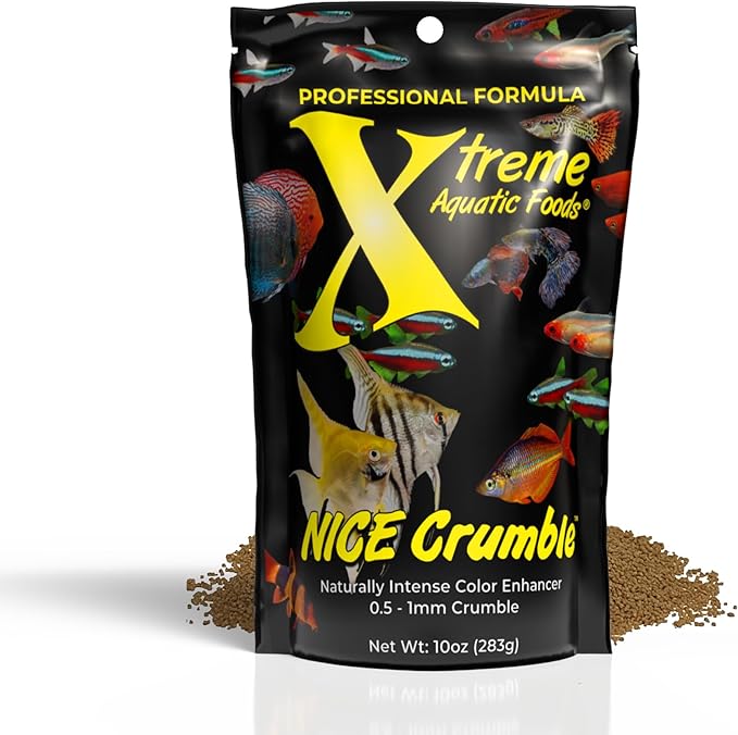 Xtreme Nice Crumbles - Color Enhancer for Small to Medium Fish - Max Protein Formula, Resealable Pouch, Ideal Supplementary Fish Food - USA Farm Grown (10oz)