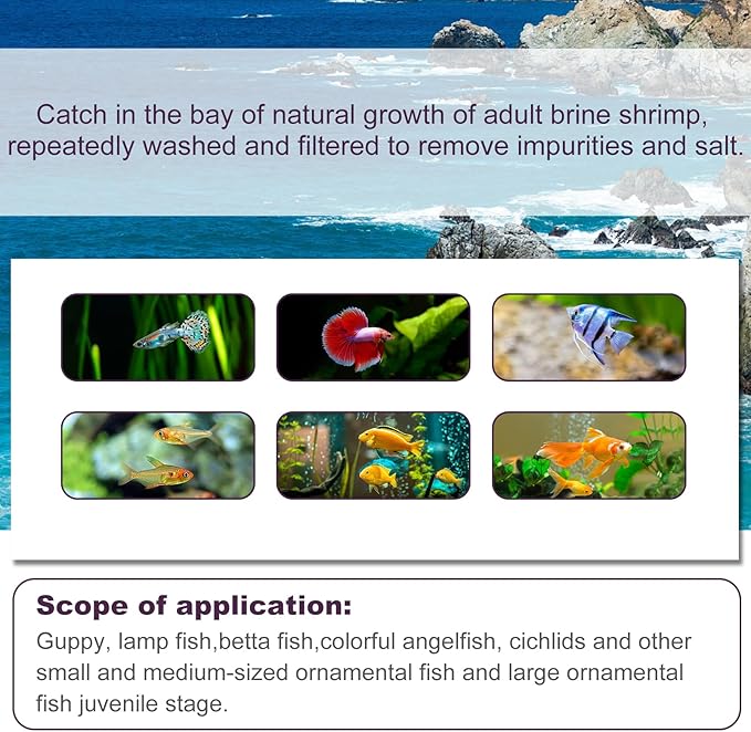 Freeze Dried Brine Shrimp Cubes - Natural High Protein Food for Tropical & Marine Fish Cichlids Tetras Discus Goldfish Angel Fish Koi (113g)