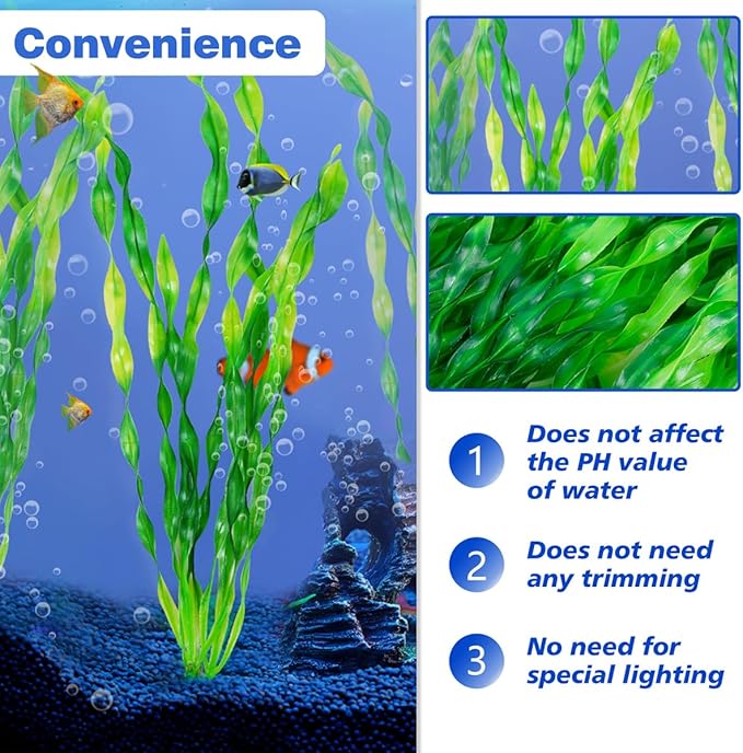 Ameliade 12 PCS Aquarium Artificial Seaweed Decorations 12 Inch Tall Plastic Plants Decor Large Fish Tank Accessories