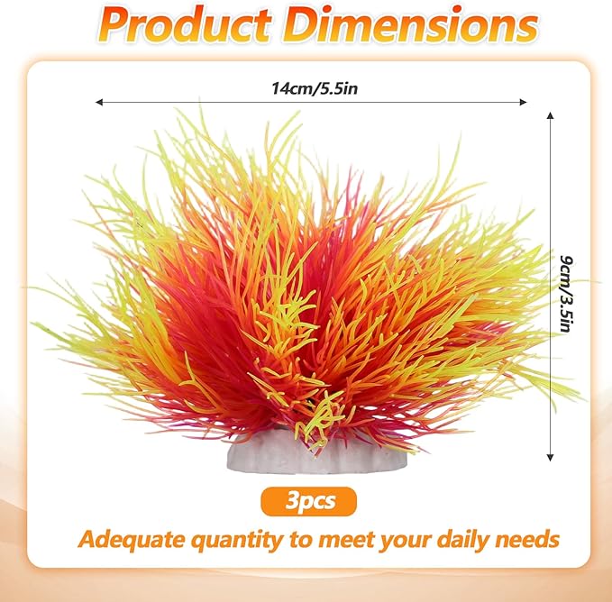 Telooco 3 Pack Aquarium Plants Plastic Realistic Fish Tank Plants with Weighted Base Aquarium Decor for Betta Tanks Aquascaping Reptile Terrariums (Pink and Yellow)
