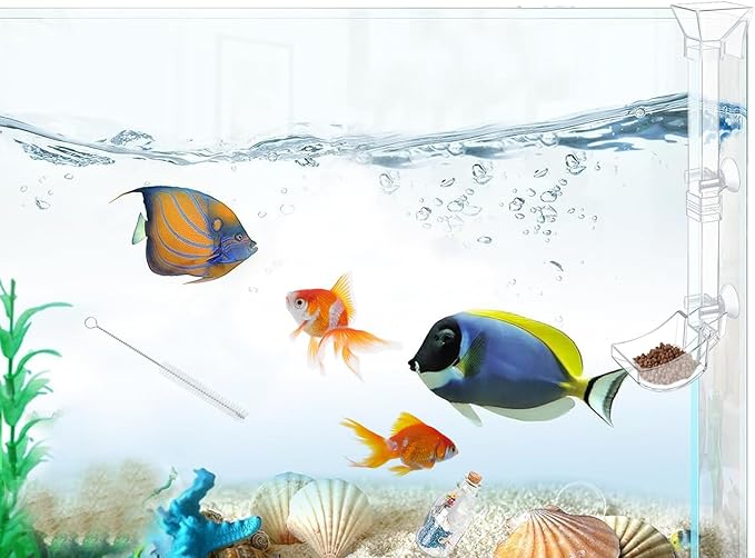 Aquarium Fish Shrimp Feeding Dish Set - Clear Feeder Tube and Dish With Cleaning Brush and Measuring Spoon for Preventing Food Scattering - Supplies for Shrimp Medium