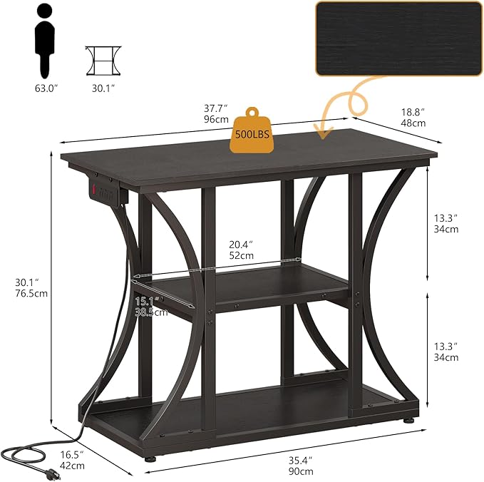 50 Gallon Aquarium Stand with Power Outlets Fish Tank Stand with 3-Tier Storage Shelves Display Stand for Turtle Tank Shelves Metal Frame Stand for Living Room Office Entryway(Black)