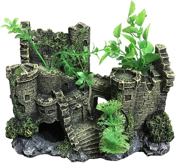 SLOCME Aquarium Medieval Resin Castle Decoration - Realistic Fish Tank Castle Accessory, Shelter for Betta Fish & Reptile