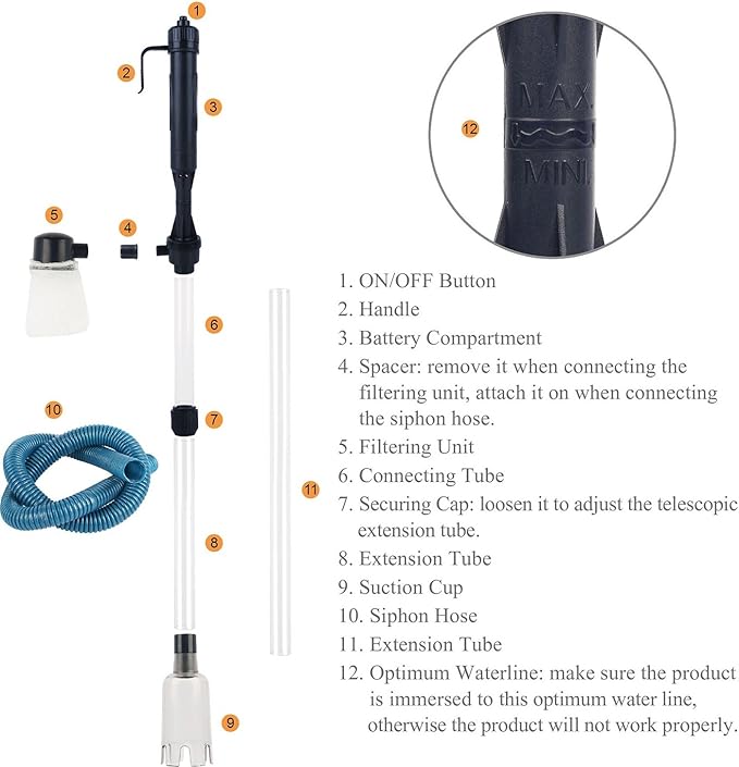 GPCT Battery Operated Aquarium Vacuum Gravel Cleaner. Sand Washer, Cleans/Filters Water, Dirt, Fish Waste, Debris, & Drains The Aquarium. Great for Small/Medium/Large Aquariums