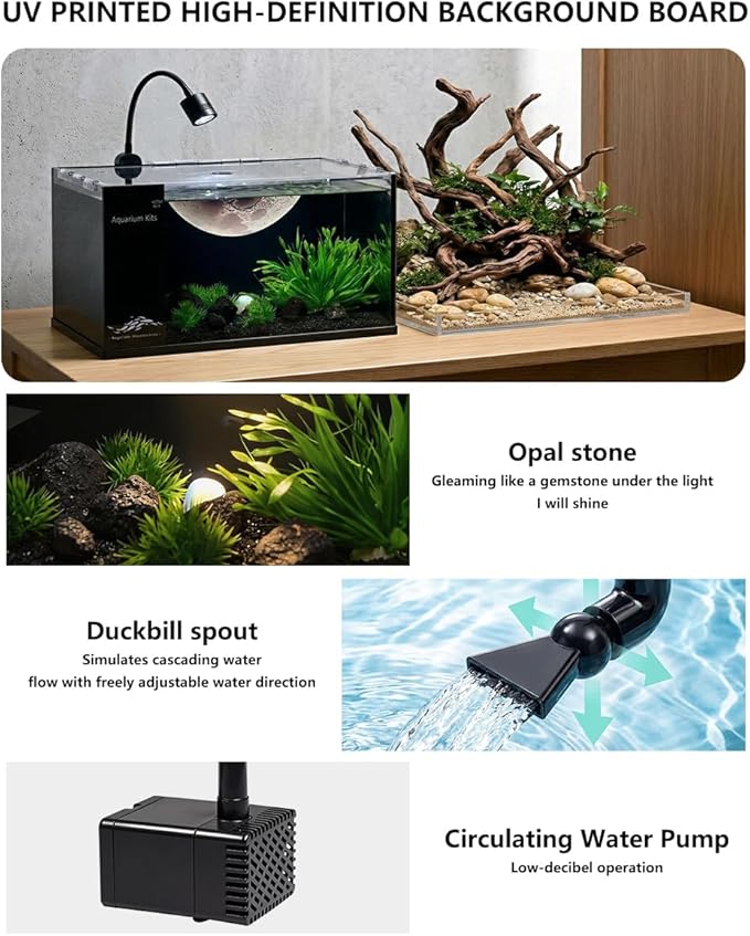 Fish Tank Kit,3.5 Gallon Small Aquarium,Ultra-Clear Nano Aquarium,Betta Fish Tank,Suitable for Small Fish Tank,Aquarium Starter kit,Desktop Fish Tank (Planet Background)