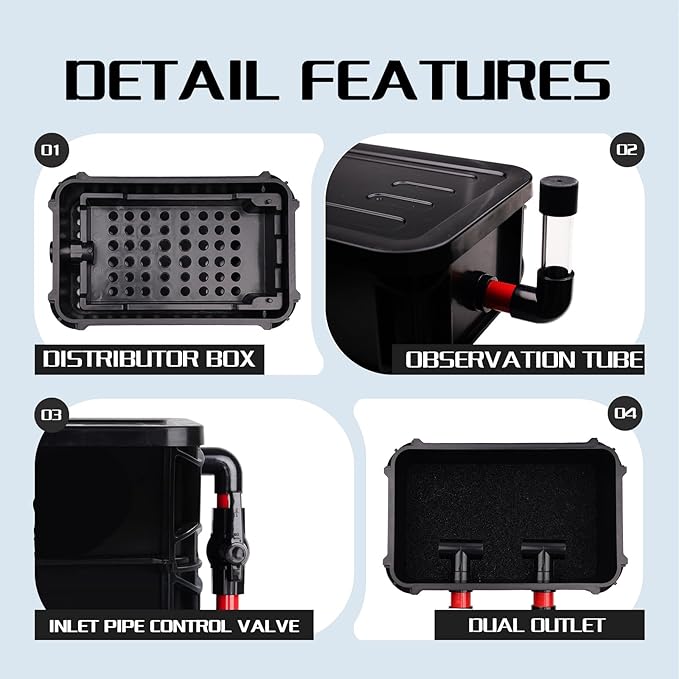 3-Layer Aquarium Filter Box for 10-55 Gal Fish Tank/Turtle Tank - Adjustable Water Inlet with 3 Filter Pads, External Fish Tank Filtration System