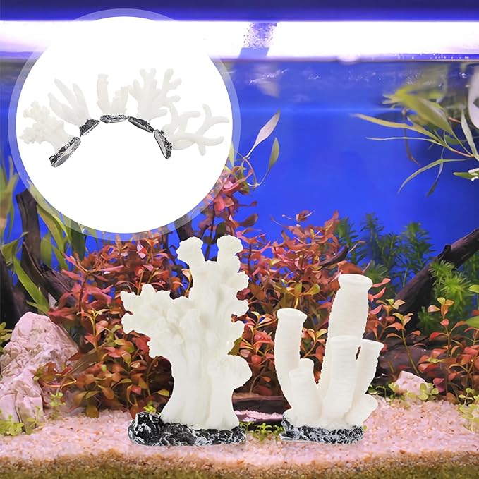 NOLITOY 5pcs Artificial Aquarium Coral Ornament, Simulated Coral Faux Fish Tank Plants Decorations for Landscaping Accessories Tabletop Decor
