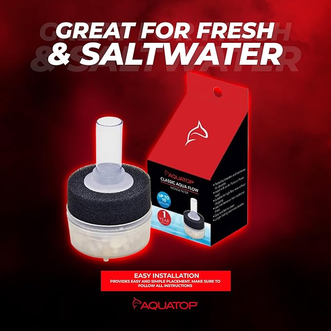 Aquatop Internal Sponge Filter for Aquariums – for Tanks Up to 10 Gallons, Easy to Clean and Maintain, Economical and Durable Filtration, CAF-10