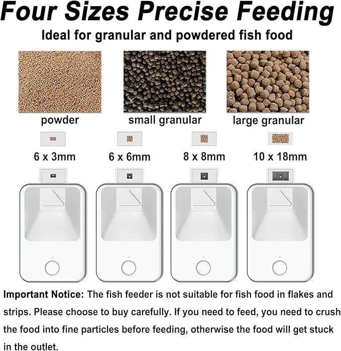 Bluetooth Automatic Fish Feeder for Aquarium, Food Dispenser for Fish Tank with App Control, USB and Rechargeable Battery Powered, Suitable for Small Fish Tank Pelleted Food, White
