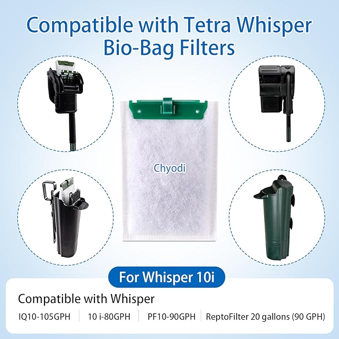 16 Pack Medium Filter Cartridges Compatible with Tetra Whisper Bio-Bag Filters Medium,for Whisper 10i/IQ10/PF10 and Repto Filter 90 GPH,for Medium Aquarium Filter Cartridge