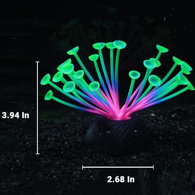 Suction Cup Anemone Aquarium Decor with Silicone Tentacles, Realistic Coral Reef Ornament for Saltwater and Freshwater Fish Tanks, Flexible Habitat for Shrimp, Invertebrates & Aquascaping (Green)
