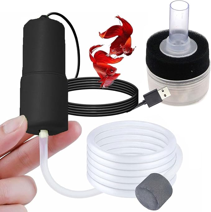 USB Air Pump for Aquarium, Quiet Mini Oxygen Air Pump with 1 Sponge Filter, 1 Air Stone for Shirmp Nano Fish Tank & Transporting Aquatic PA152-3