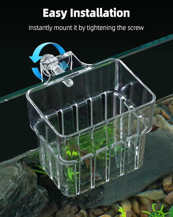 Pawfly 2 Pcs Clear Acrylic Aquarium Plant Holder for Fish Tanks, Top Hanging Fish Tank Planting Holder with Hook, Adjustable Aquarium Planter Cup