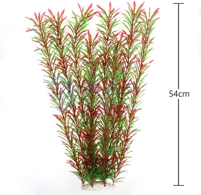 Norgail Large Aquarium Plants Artificial Plastic Fish Tank Plants Decoration Ornaments Safe for All Fish 21 Inches Tall (1pcs Red&Green)